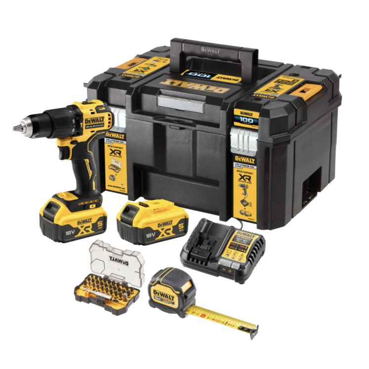 Kit DeWalt: Taladro Percutor + 2 Baterías y Accesorios