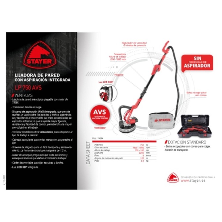Lijadora de pared con aspiración incorporada LP 750 AVS