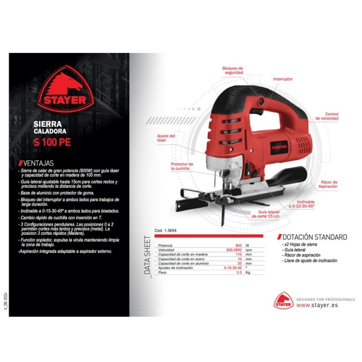 Sierra caladora Stayer S 100 PE 800W | Corte en madera y metal