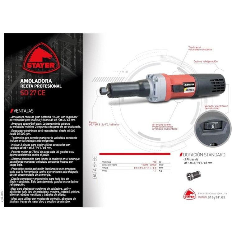Amoladora recta Stayer SD 27 CE 750W | 10.000–30.000 rpm